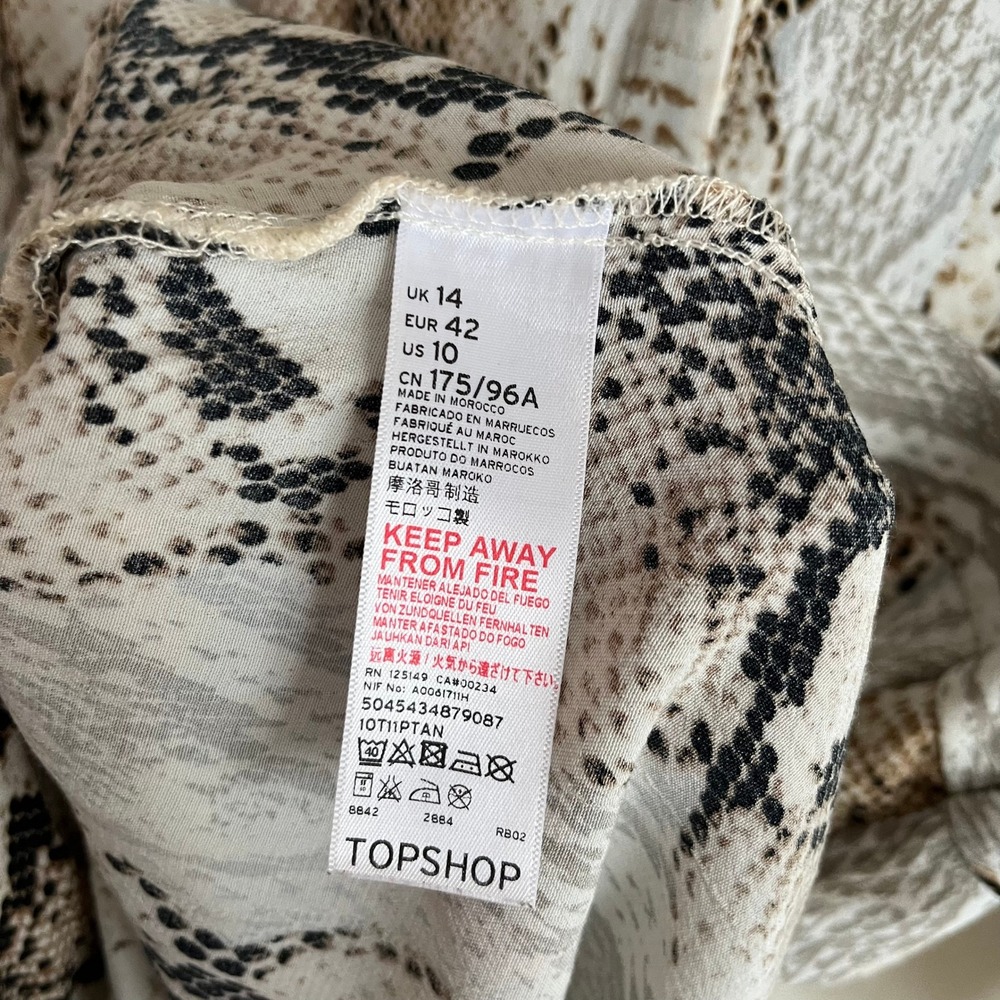 Topshop Snakeskin Print Midi Shirt Dress Tan Cream‎ Mob Luxe High SlitUS 10 - Picture 12 of 14